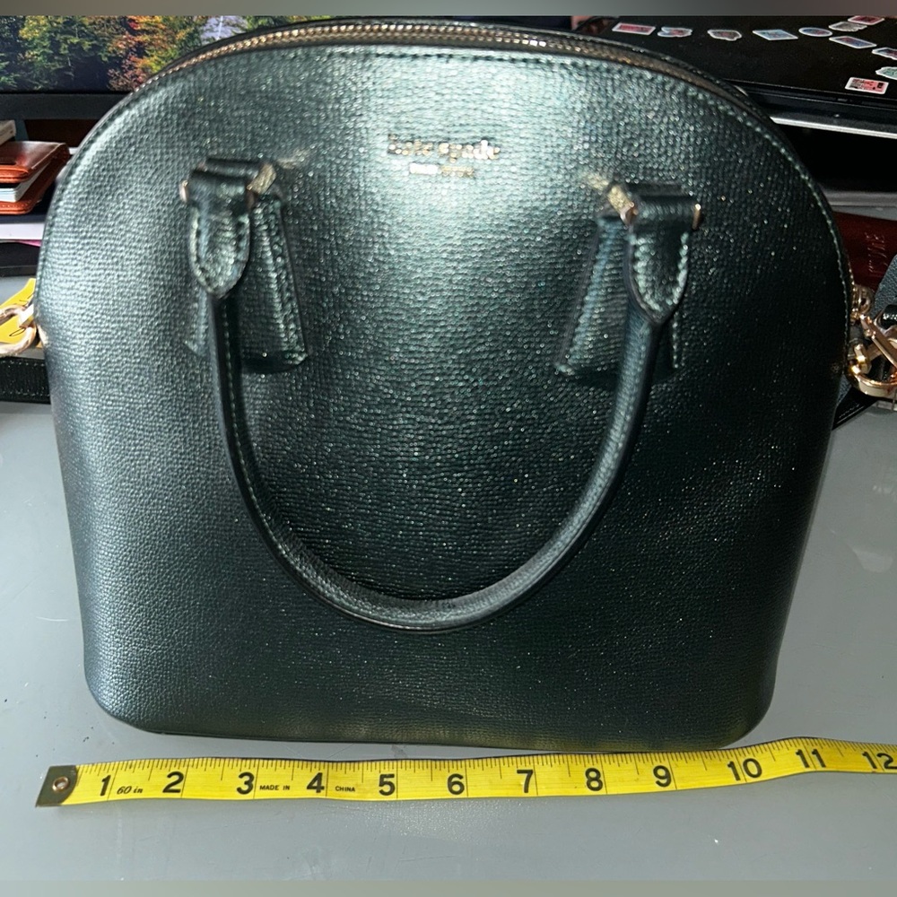 Kate Spade Sylvia Large Dome Satchel Bag in Deep Evergreen Metallic